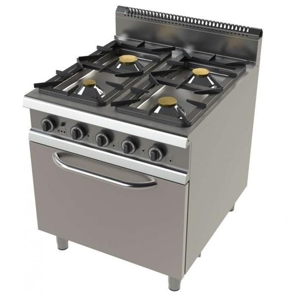 Cocina a gas de 4 fuegos con horno.