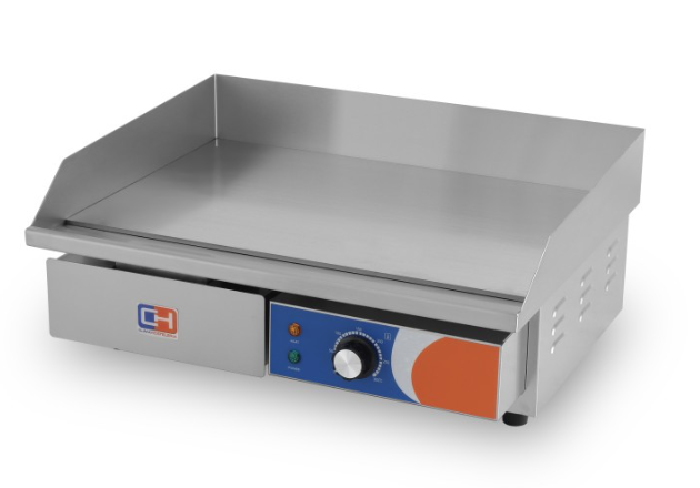 Plancha eléctrica de 55 cm con baño de cromo duro.