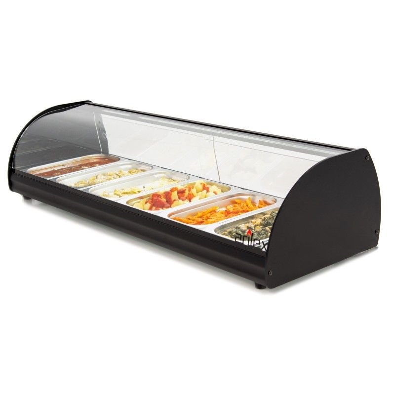 Vitrina caliente con 6 bandejas.