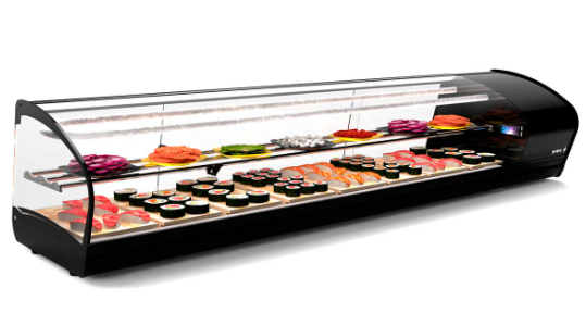 Vitrina para sushi de doble frío.