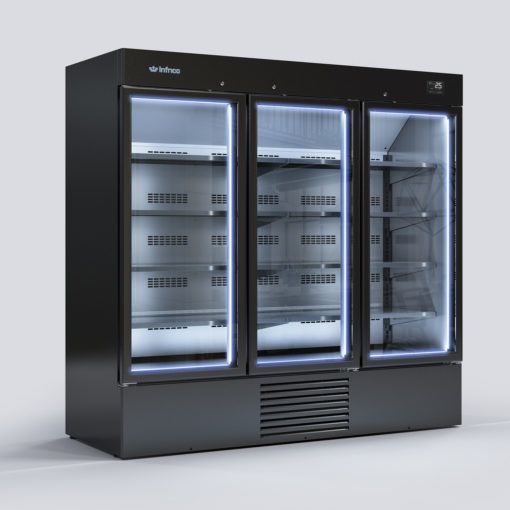 Expositor de refrigeración de 3 puertas abatibles.