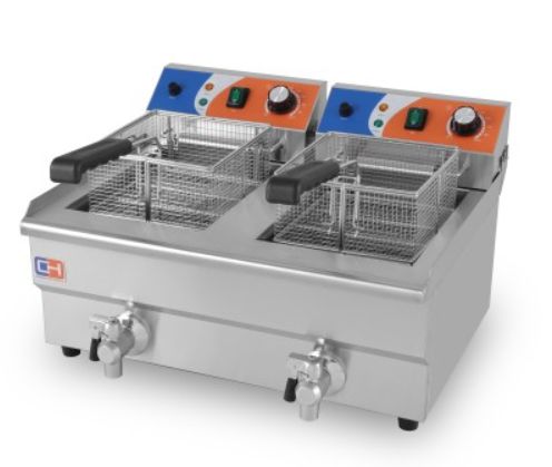 Freidora eléctrica doble de 12+12 L con grifo. Freidora eléctrica doble de 12+12 L con grifo.