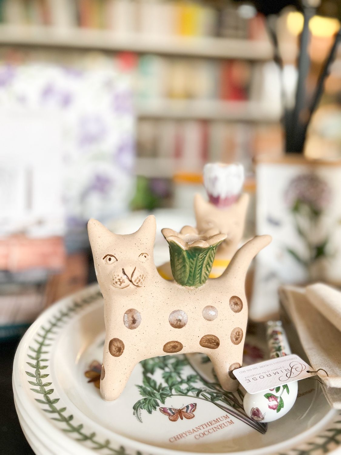 Hand Painted Stoneware Cat Taper