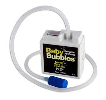 MARINE METAL BABY BUBBLE 1.5V. PUMP, UP TO 20HRS ON 2 'AA', UP TO 3 GAL AERATION