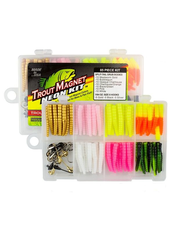 LELAND'S LURES - TROUT MAGNET NEON KIT - 82PC (70 BODIES & 12 JIG HEADS)