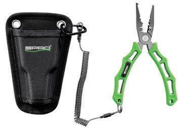 SPRO 7.5" STAINLESS SPLIT RING /CRIMPER / BRAID CUTTER PLIERS,  NONSLIP GRIP, W/HOLSTER