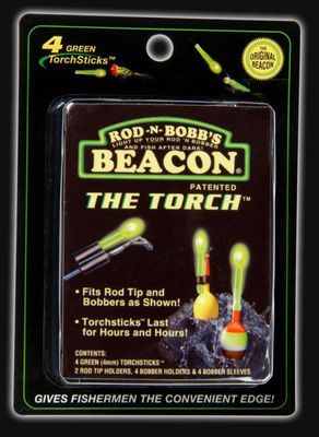 ROD N BOBBS TORCH LIGHTSTICK - GREEN - 3/PAK W/HOLDERS