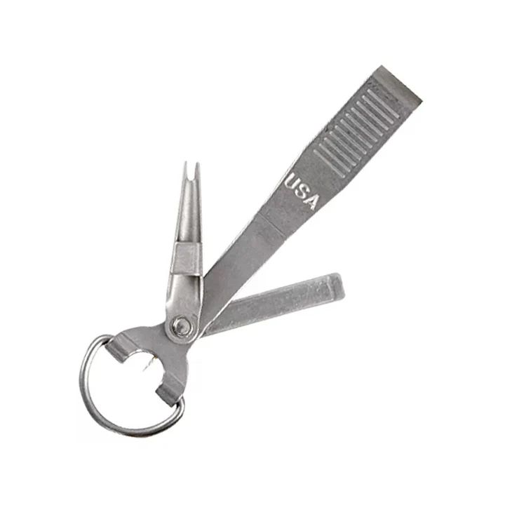 TIE-FAST COMBO TOOL - KNOT TYER, CLIPPER, EYE CLEANER, SHARPENER,  SILVER