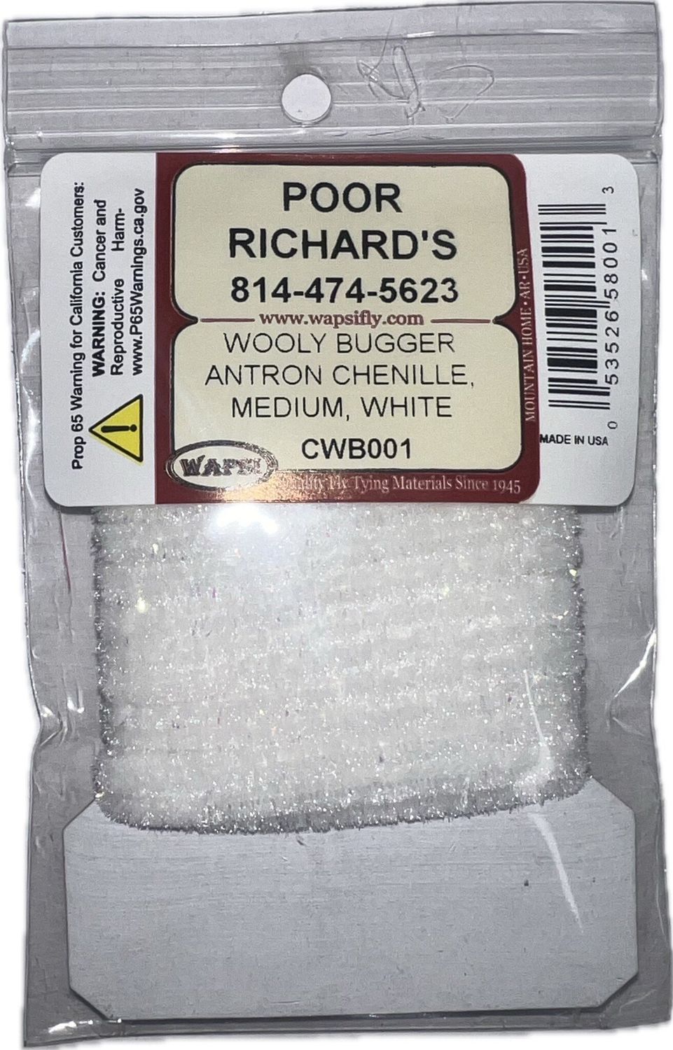 WOOLY BUGGER ANTRON CHENILLE, Color: WHITE