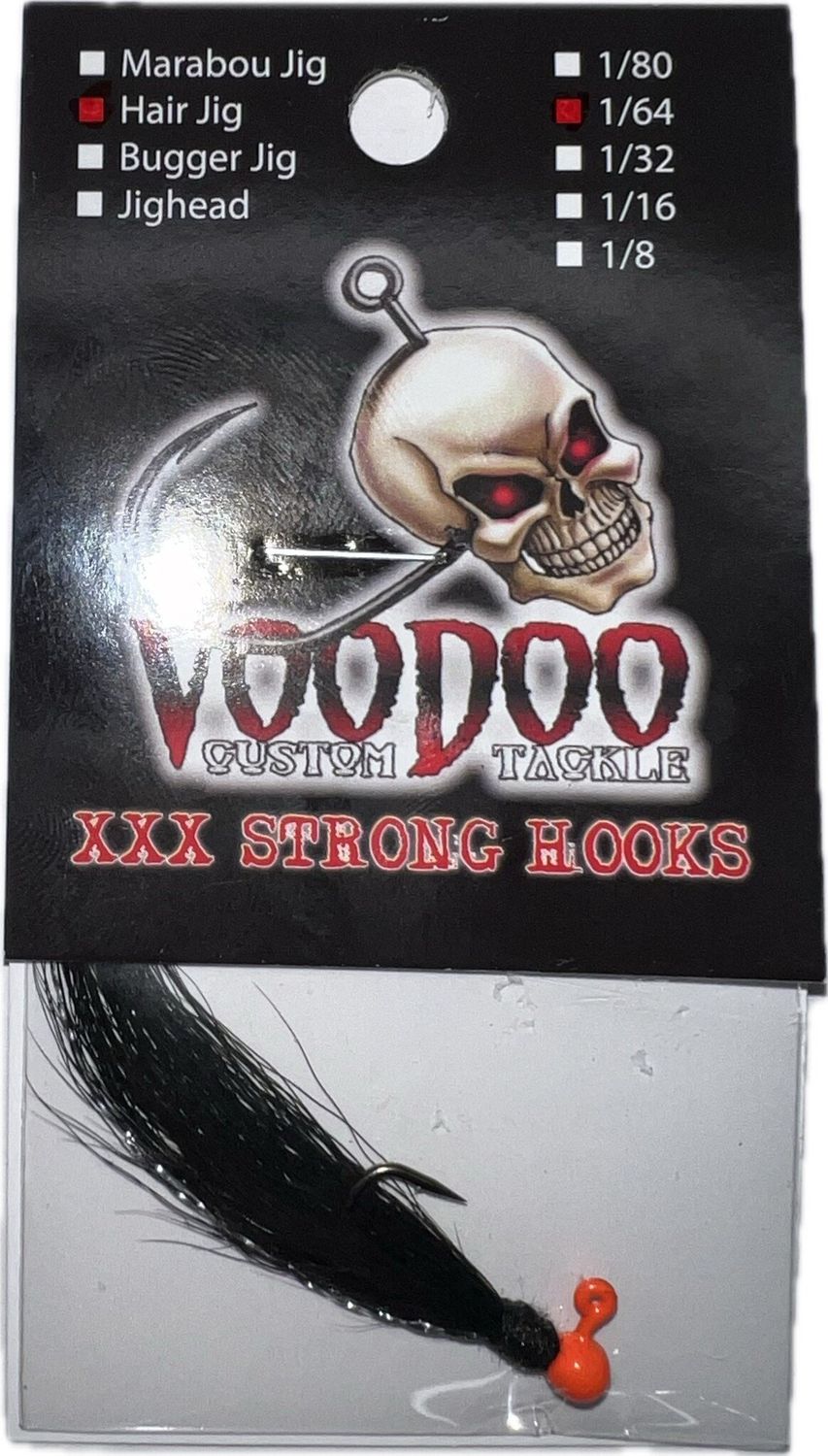 VOODOO STEELHEAD BUCKTAIL JIG, Color: ORANGE HEAD BLACK BODY (ORBK), Size: 1/64
