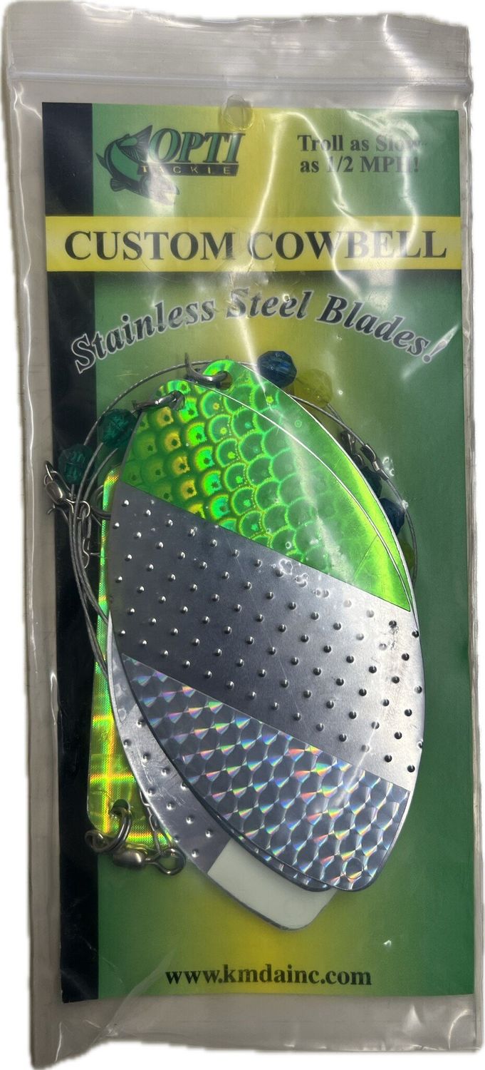 OPTI TACKLE CUSTOM COWBELL, Color: ROD HOG 2 AND CHART/SILVER BACK
