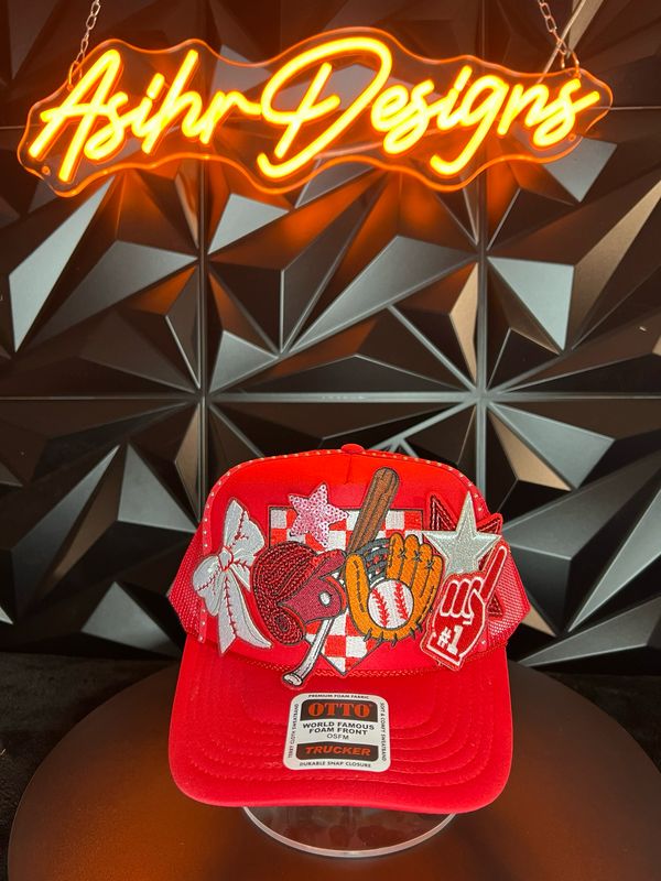 Red Game Day Bling Trucker Hat