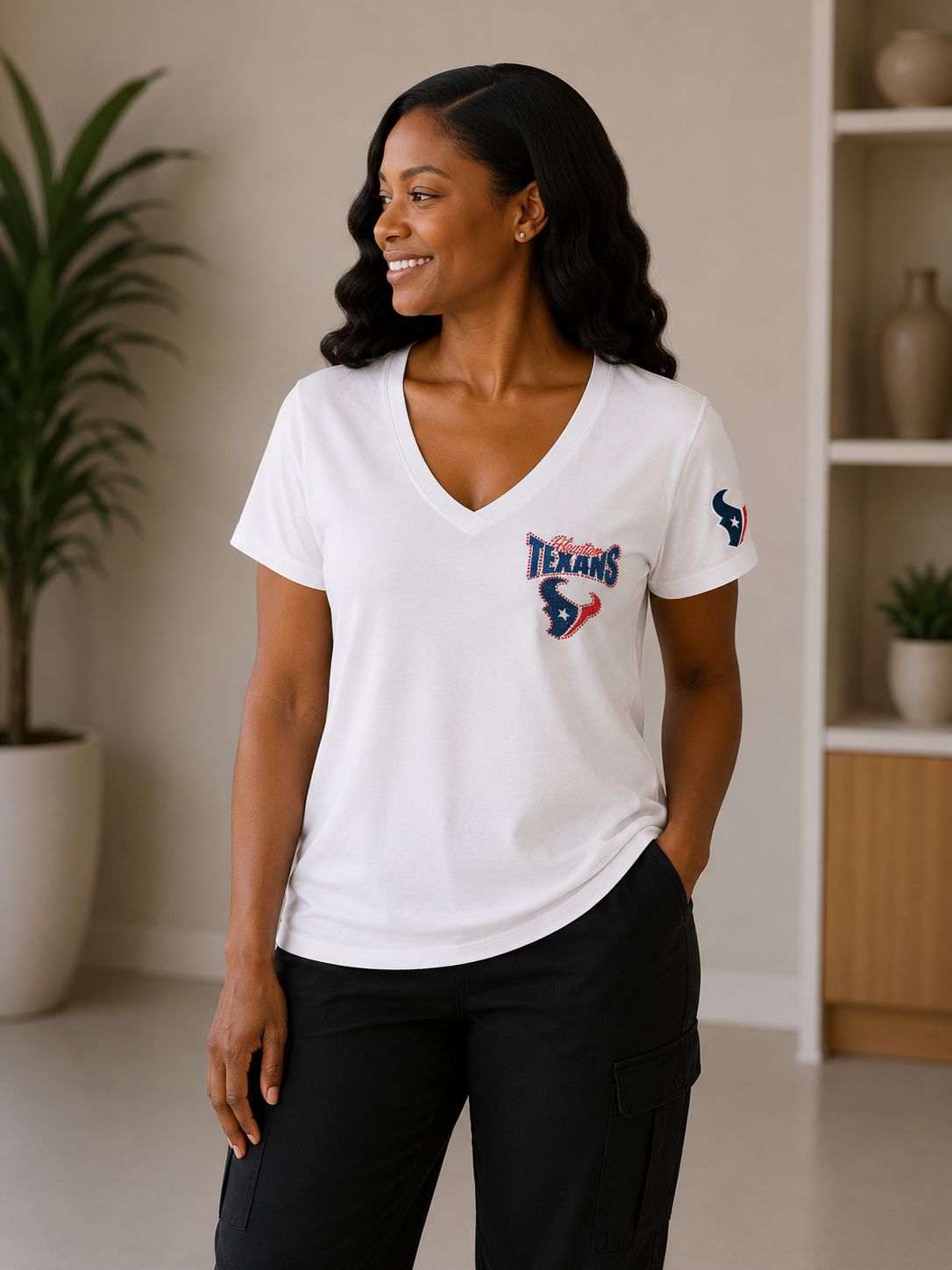 Texans Pride Rhinestone V-Neck