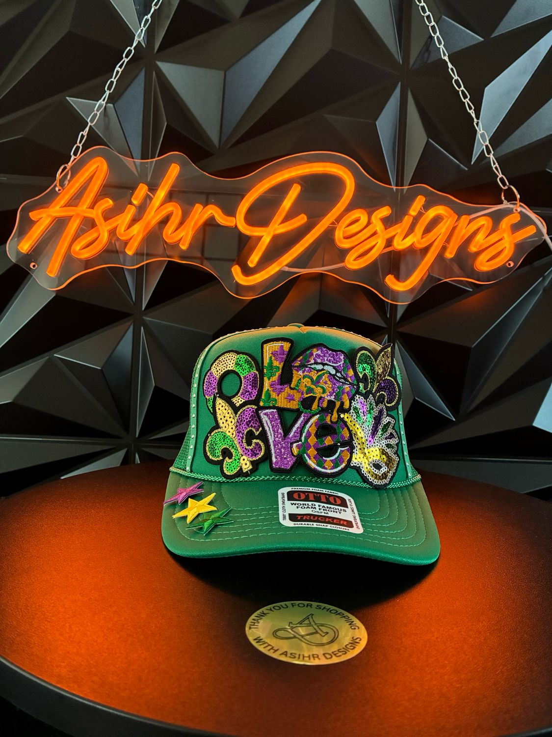 Mardi gras "Love" Sequin Trucker Hat