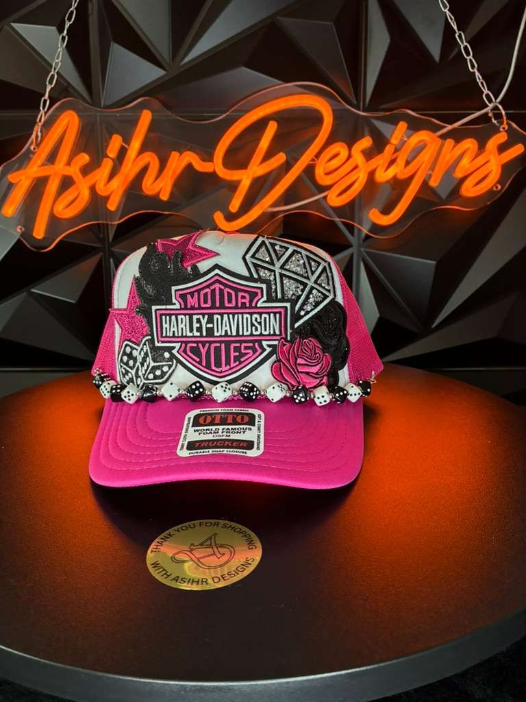 Pink Harley-Inspired Custom Trucker Hat