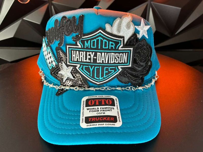 Teal Harley-Inspired Custom Trucker Hat
