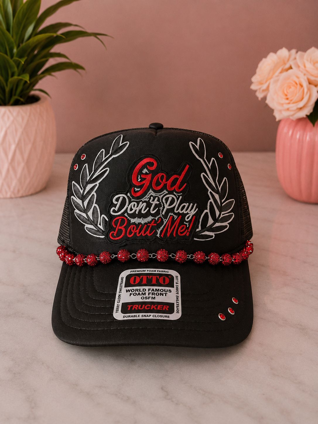 God Don’t Play ‘Bout Me Trucker Hat – Rhinestone Luxe Edition
