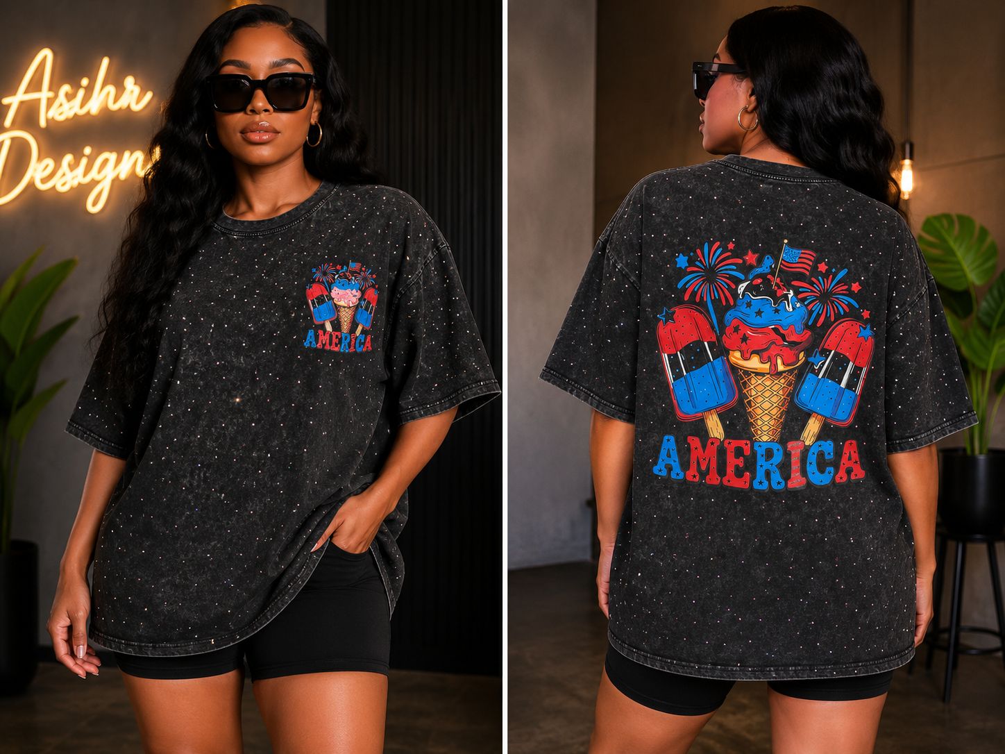 America Sparkle Oversized Rhinestone Tee – Customizable Design