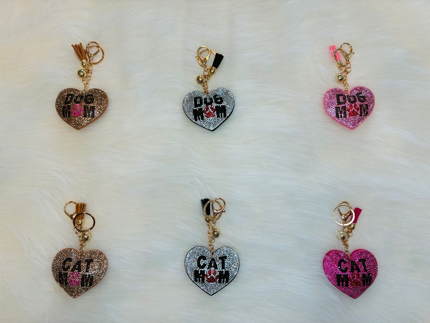Rhinestone Pet Mom Heart Keychain