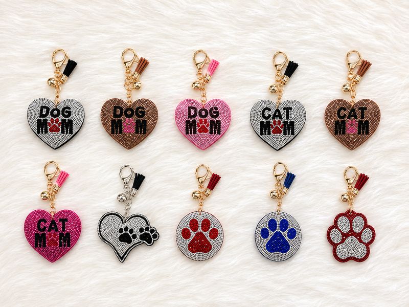 Rhinestone Pet Mom Heart Keychain