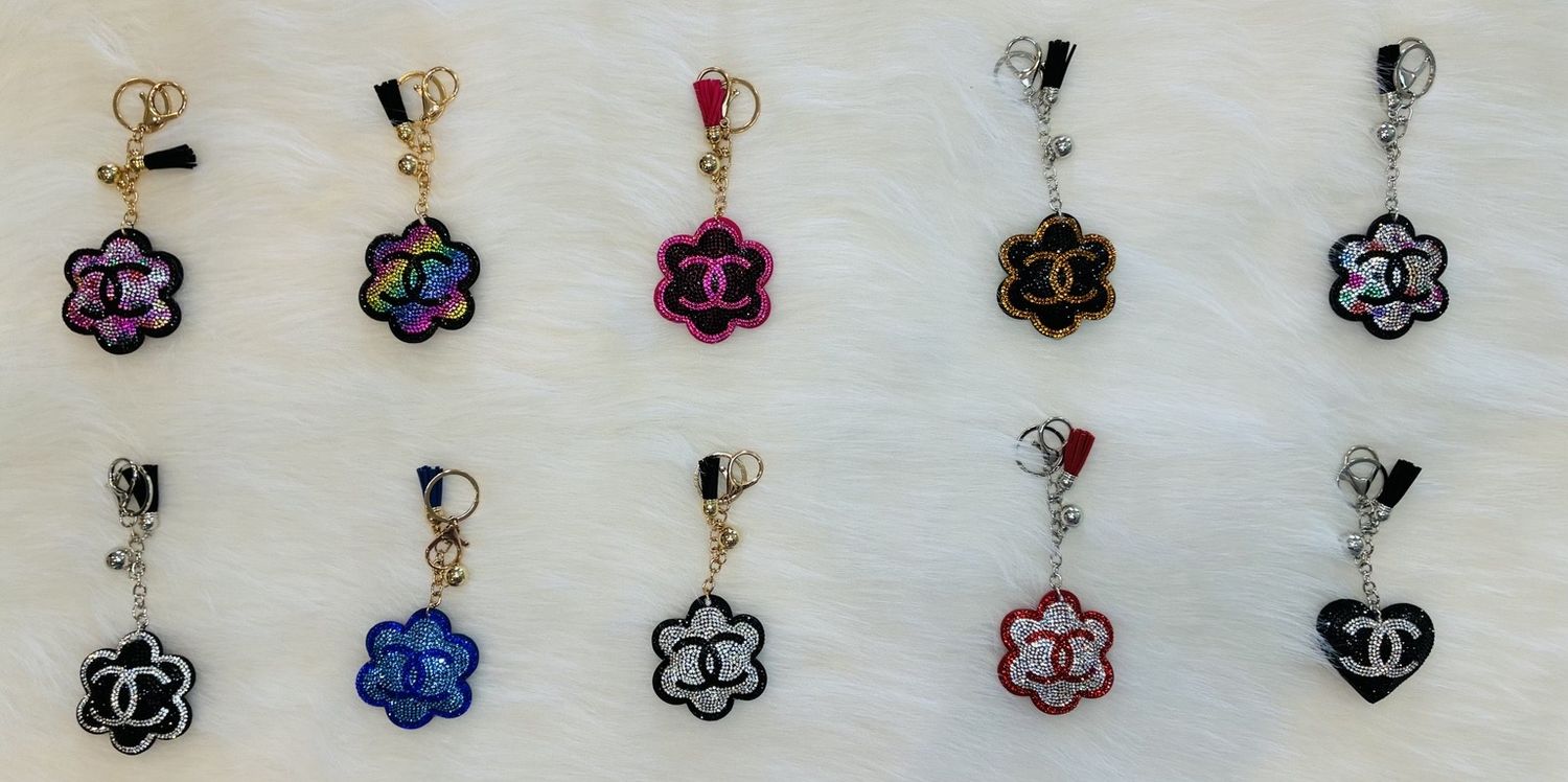 Designer-Inspired Rhinestone Flower Keychain