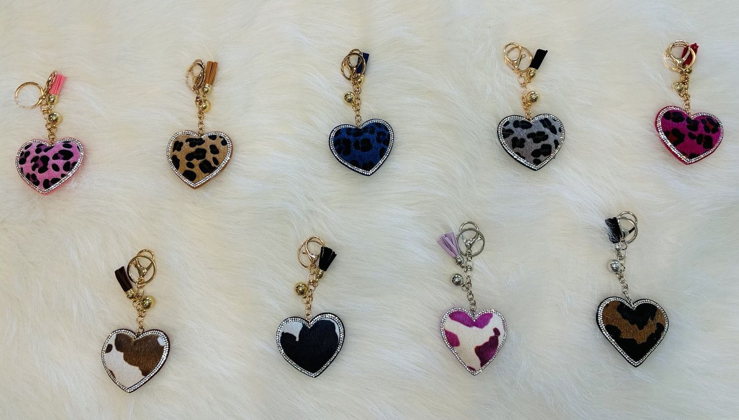Rhinestone Animal Print Heart Keychain