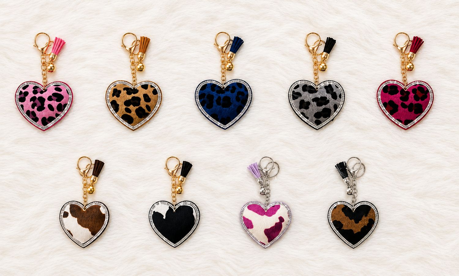Rhinestone Animal Print Heart Keychain
