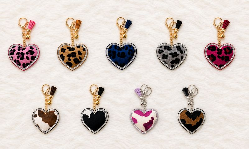 Rhinestone Animal Print Heart Keychain