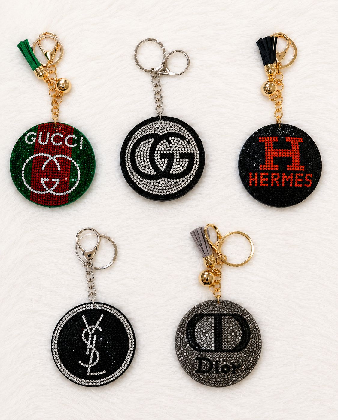 Designer-Inspired Luxury Logo Bling Keychain Collection