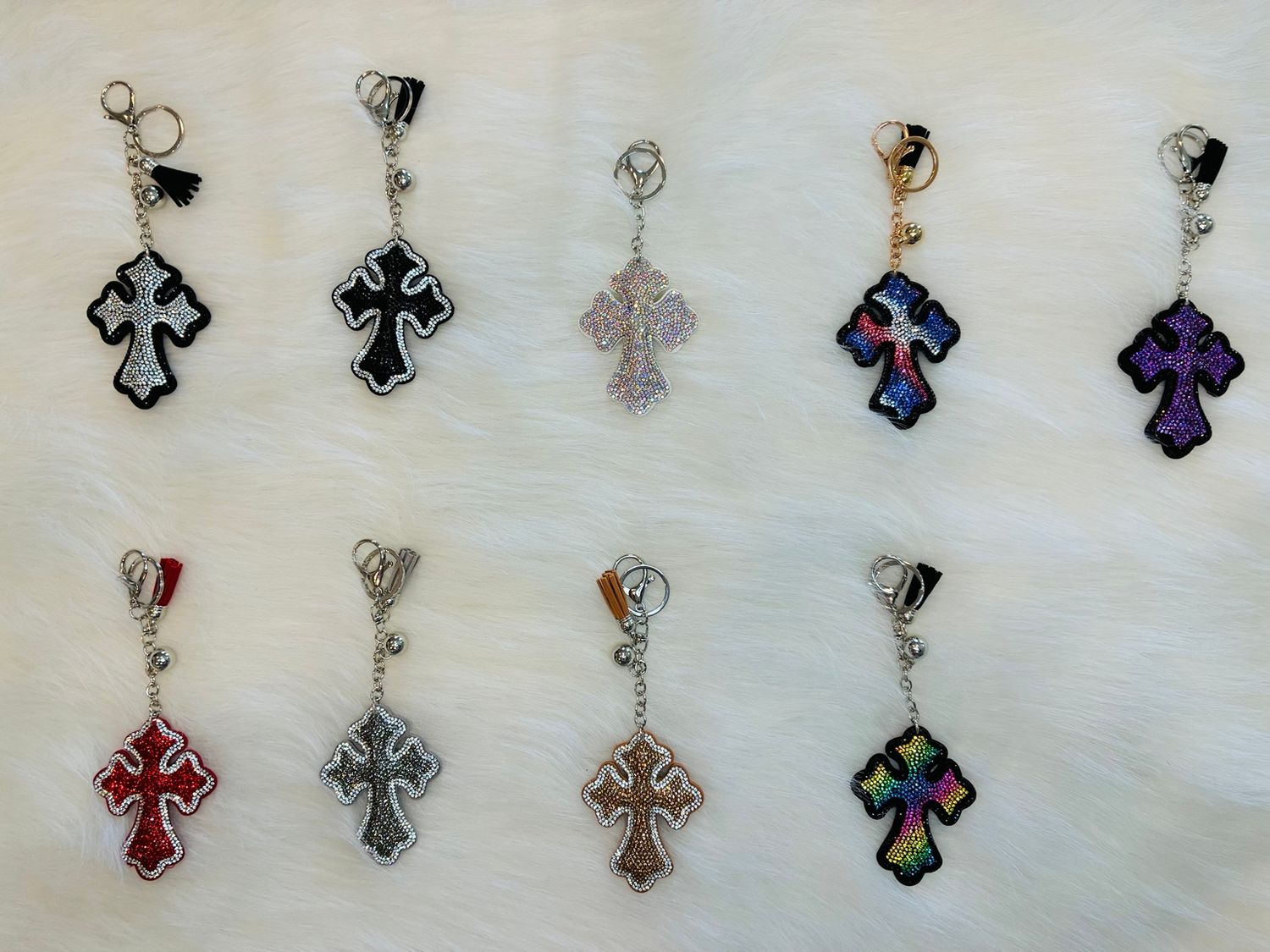 Rhinestone Cross Keychain