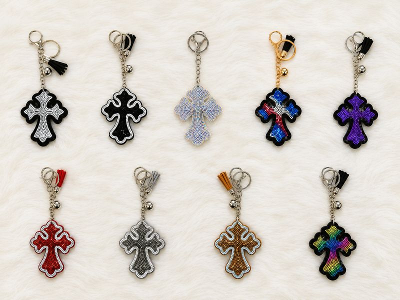 Rhinestone Cross Keychain
