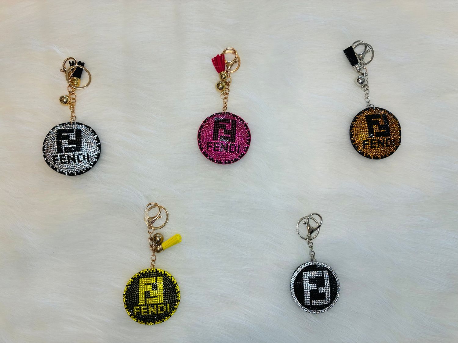 Designer-Inspired Fendi Bling Keychain Collection