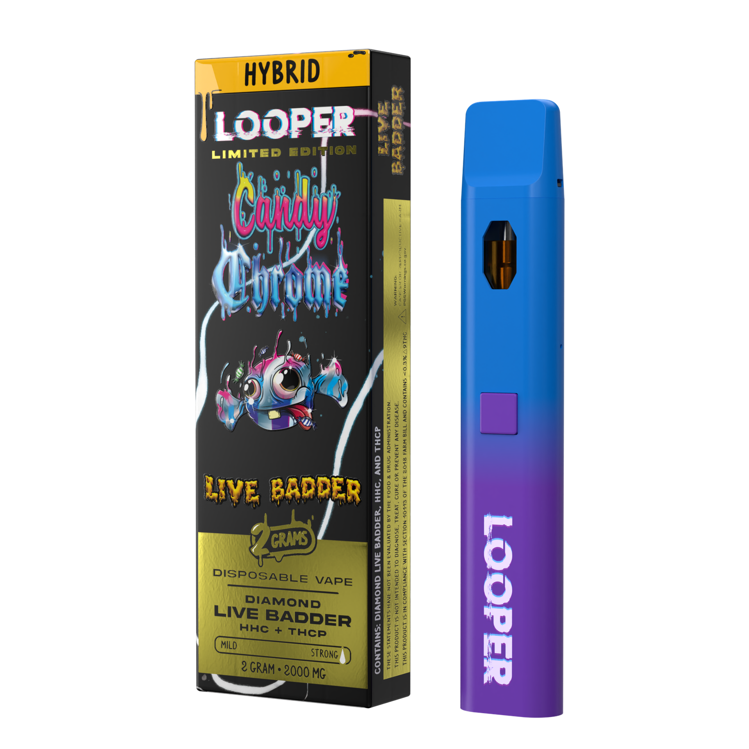 Looper Limited Edition Live Badder 3G Disposable, Strain: Hybrid-Candy Chrome (Diamond Live Badder+HHC+THC-P