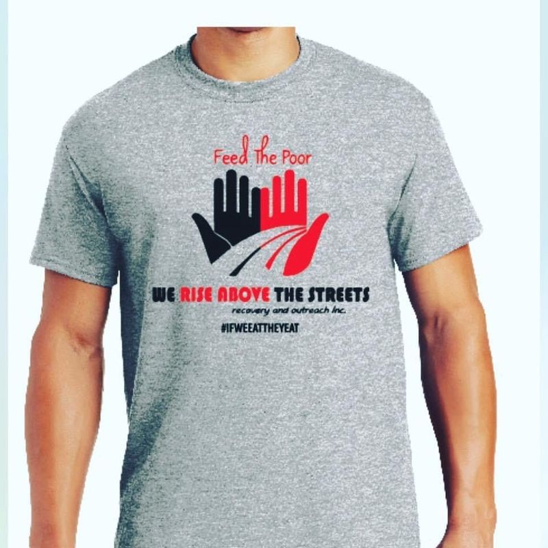 We Rise Above the Streets Red and Black Logo Grey T-Shirt