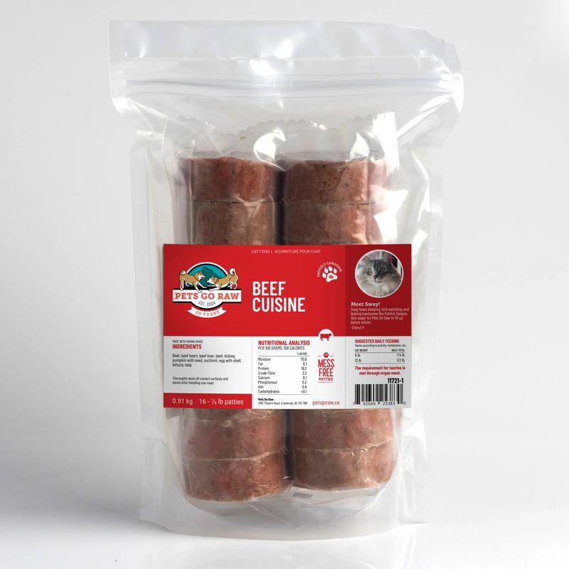 Pets Go Raw - Beef Cuisine Cat Bulk 2lb (1/8 x 16) x 8