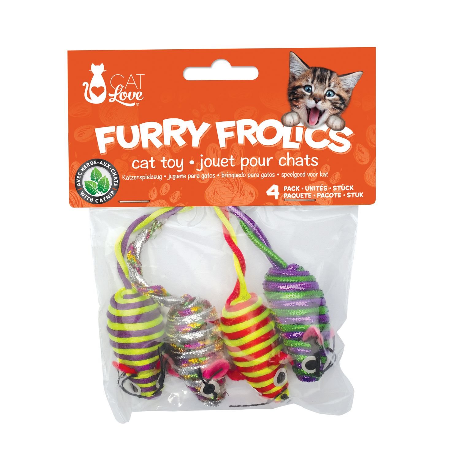 Cat Love - Glitter Stripe Catnip Mice 4pc