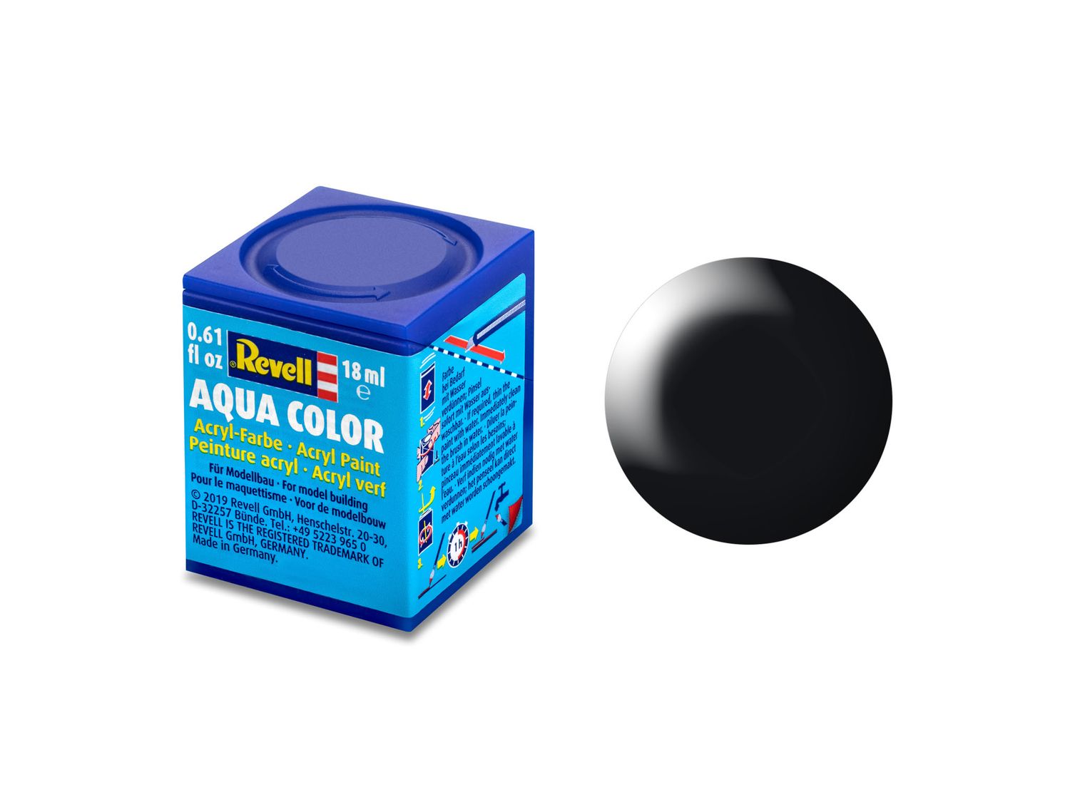 Revell 36302 - Aqua Color 302 - zwart. zijdemat RAL 9005 18 ml