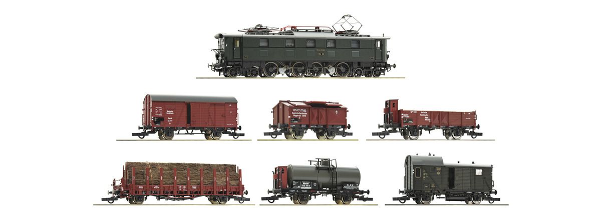 Roco 61492 - 7 piece set: Electric locomotive E 52 22 with goods train, DRG