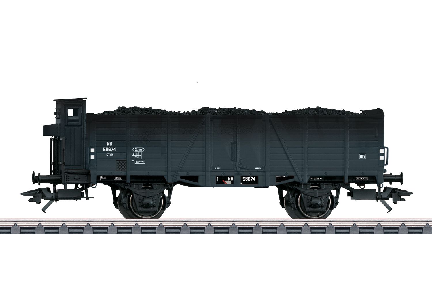 Märklin 46053 - Open hogeboordwagen Om 21 met remhokje