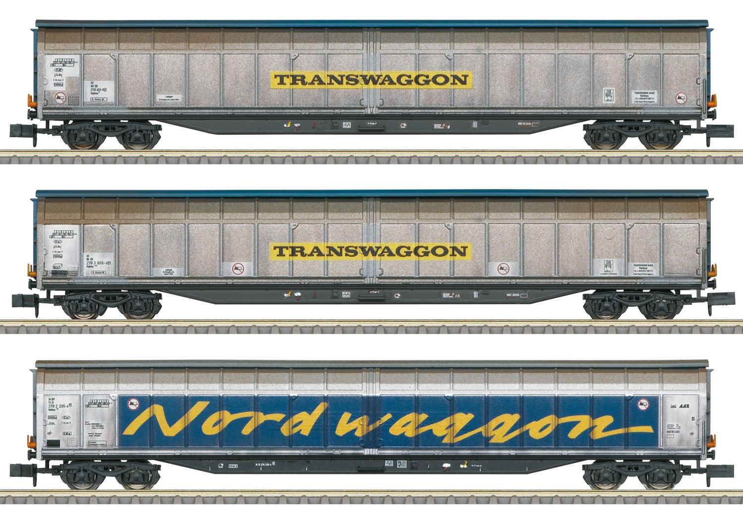 Minitrix 18297 - &quot;Transwaggon&quot; Sliding Wall Boxcar Set