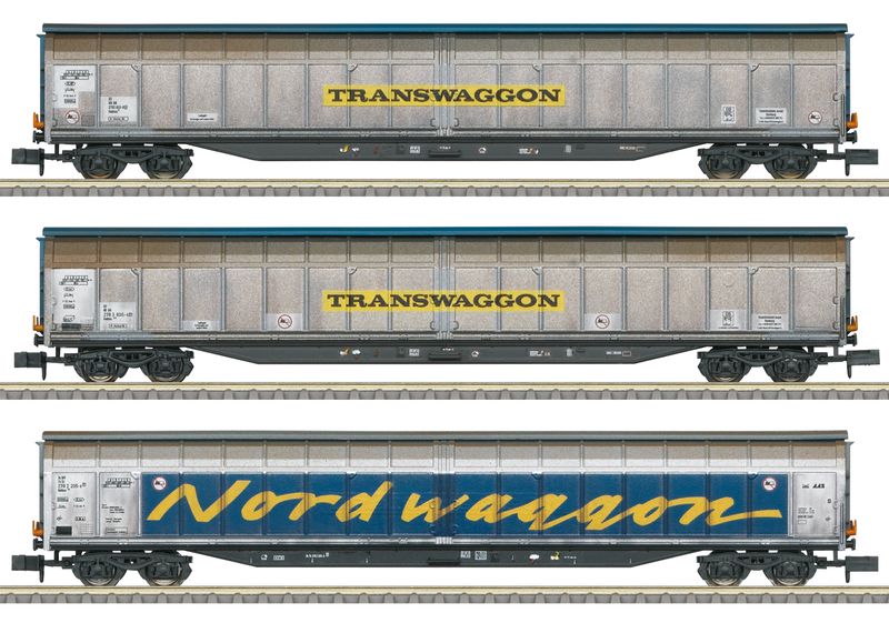 Minitrix 18297 - &quot;Transwaggon&quot; Sliding Wall Boxcar Set