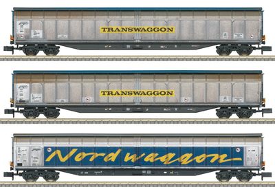 Minitrix 18297 - &quot;Transwaggon&quot; Sliding Wall Boxcar Set