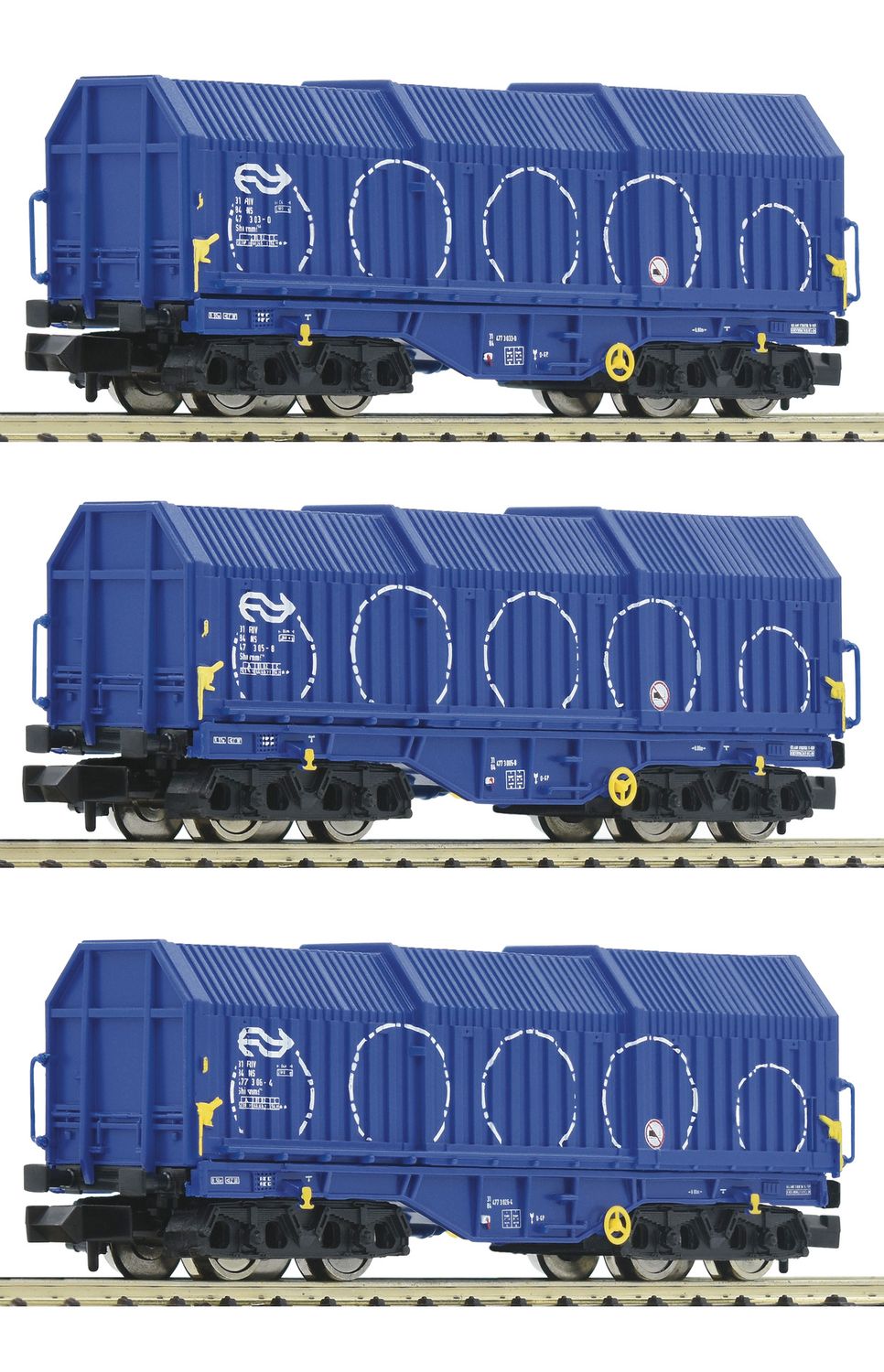 Fleischmann 838825 - 3-tlg. Set Teleskophaubenwagen Bauart Shimmns, NS