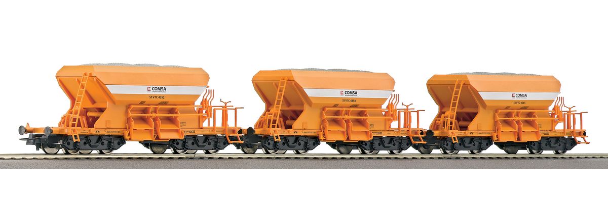 Roco 66060 - 3-teiliges Set Schotterwagen &quot;COMSA&quot; der RENFE