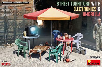 MiniArt 35647 - STREET FURNITURE WITH ELECTRONICS &amp; Umbrella 1:35