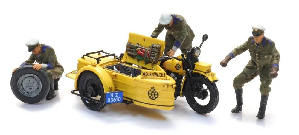 Artitec 10.398 - ANWB wegenwacht motorfiets zijspan met figuren 1:87 (bouwset)