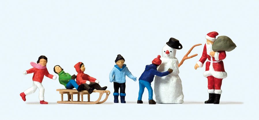 Preiser 10626 - Kerstman met kinderen en een sneeuwpop H0