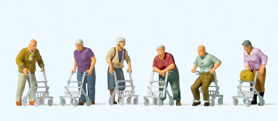 Preiser 10718 - Elderly people with rolling walkers H0