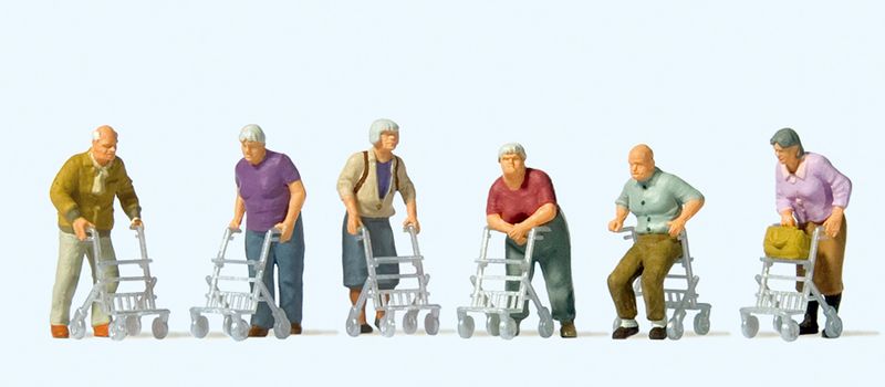 Preiser 10718 - Elderly people with rolling walkers H0