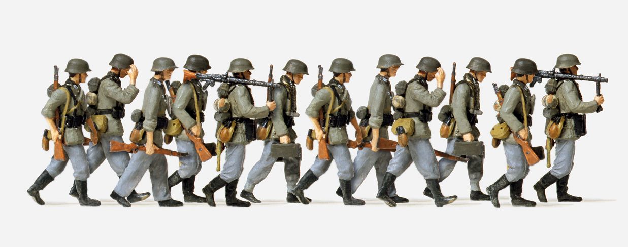 Preiser 72527 - Vorgehende Grenadiere mit MG. Deutsches Reich 1939-45. 12 unbemalte Miniaturfiguren 1:72